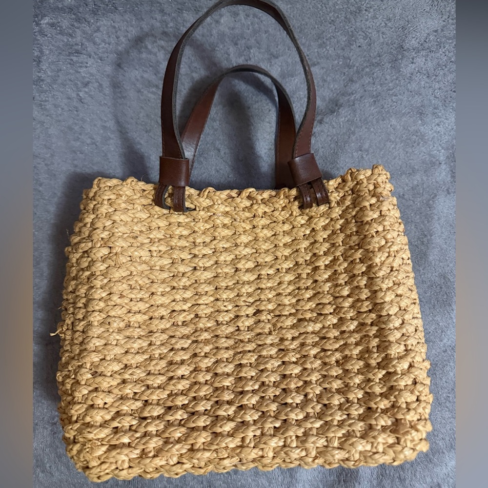 Express Tan and Brown Tote Bag with Textured Weave